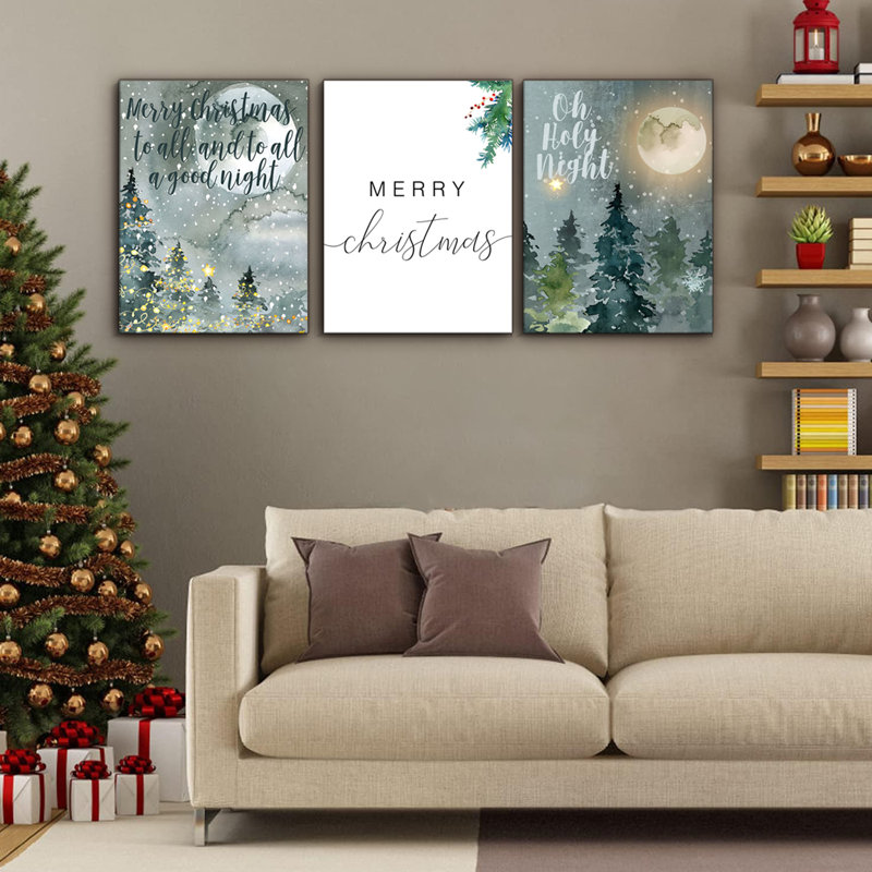 3 panneaux d'art mural encadrés, peinture de Noël, peinture 3 pièces dans 1 ensemble, H 12 po x l 18 po x P 4,5 po
