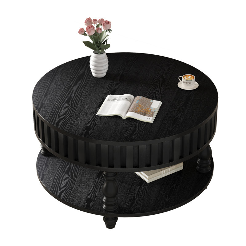 Table basse cannelée moderne avec rangement, Noir