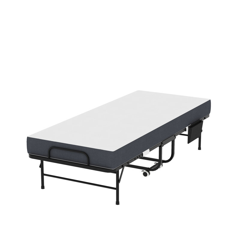 Lit de 75 pouces peu encombrant avec matelas en mousse à mémoire de forme de 5 po, structure en métal robuste, pour invités 75 pouces, capacité de 450 lb, cadre pour chambre à coucher