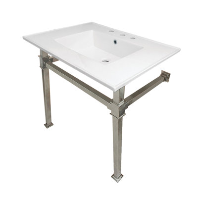 Kingston Brass Monarch 31-Inch Ceramic Console Sink with Stainless Steel Legs (4-Inch, 3-Hole)