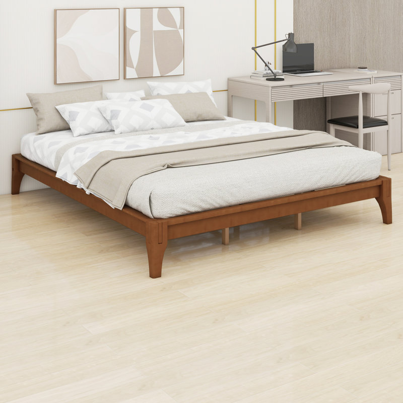 Base de lit plateforme en bois durable, support de lattes robuste, Brun