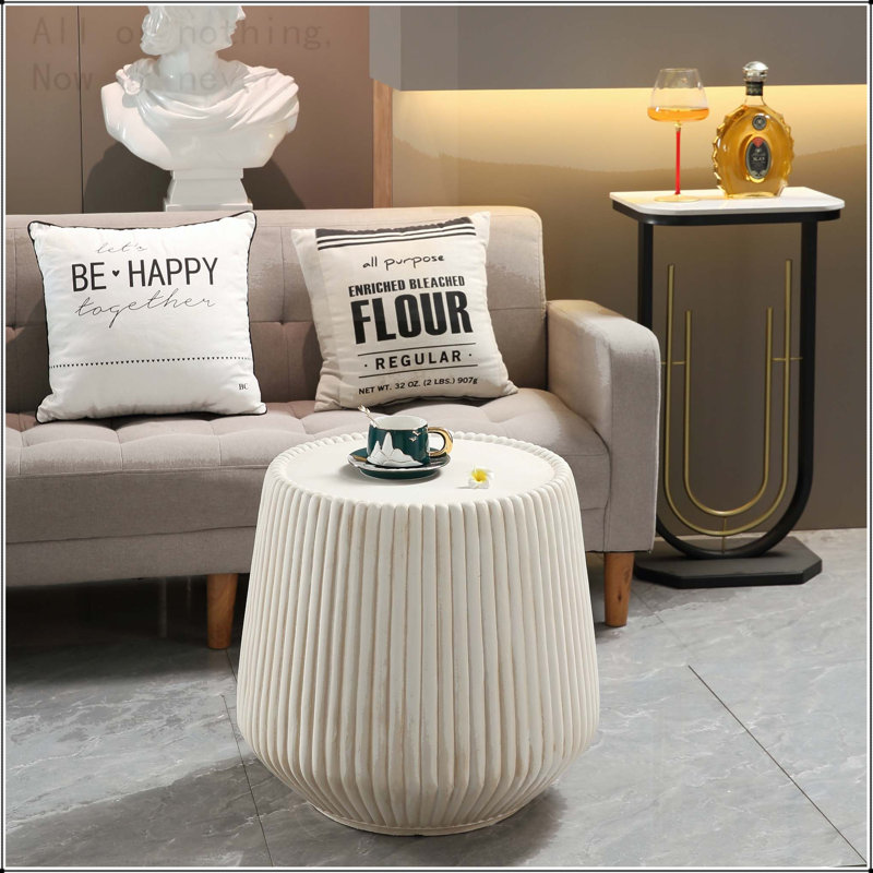 Fluted Coffee Table in Off-White Magnesium Oxide, 16.54"W