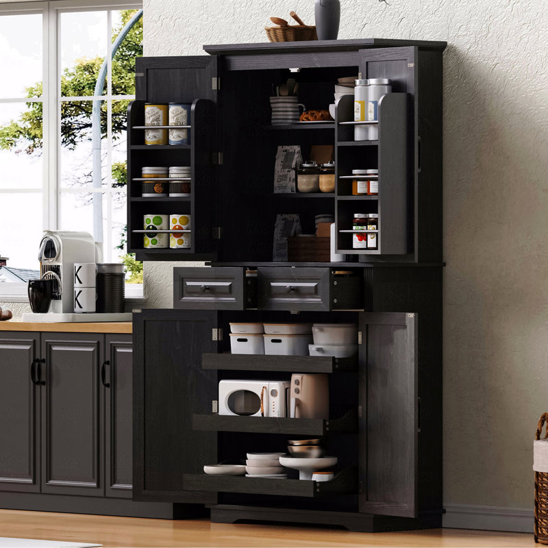 Grand garde-manger avec 3 armoires coulissantes, armoire de rangement en relief Farmhouse, armoire autoportante