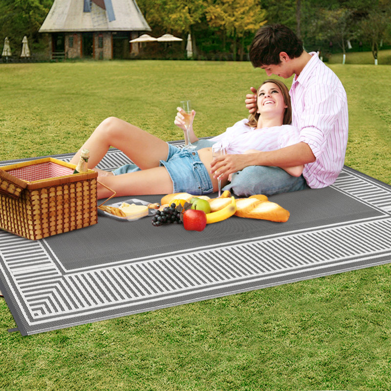 Outdoor Rug Waterproof All-Weather RV Awning Mat, Modern Neutral Plastic Straw Outside Camping Rug for Large Patio, Deck, Backyard