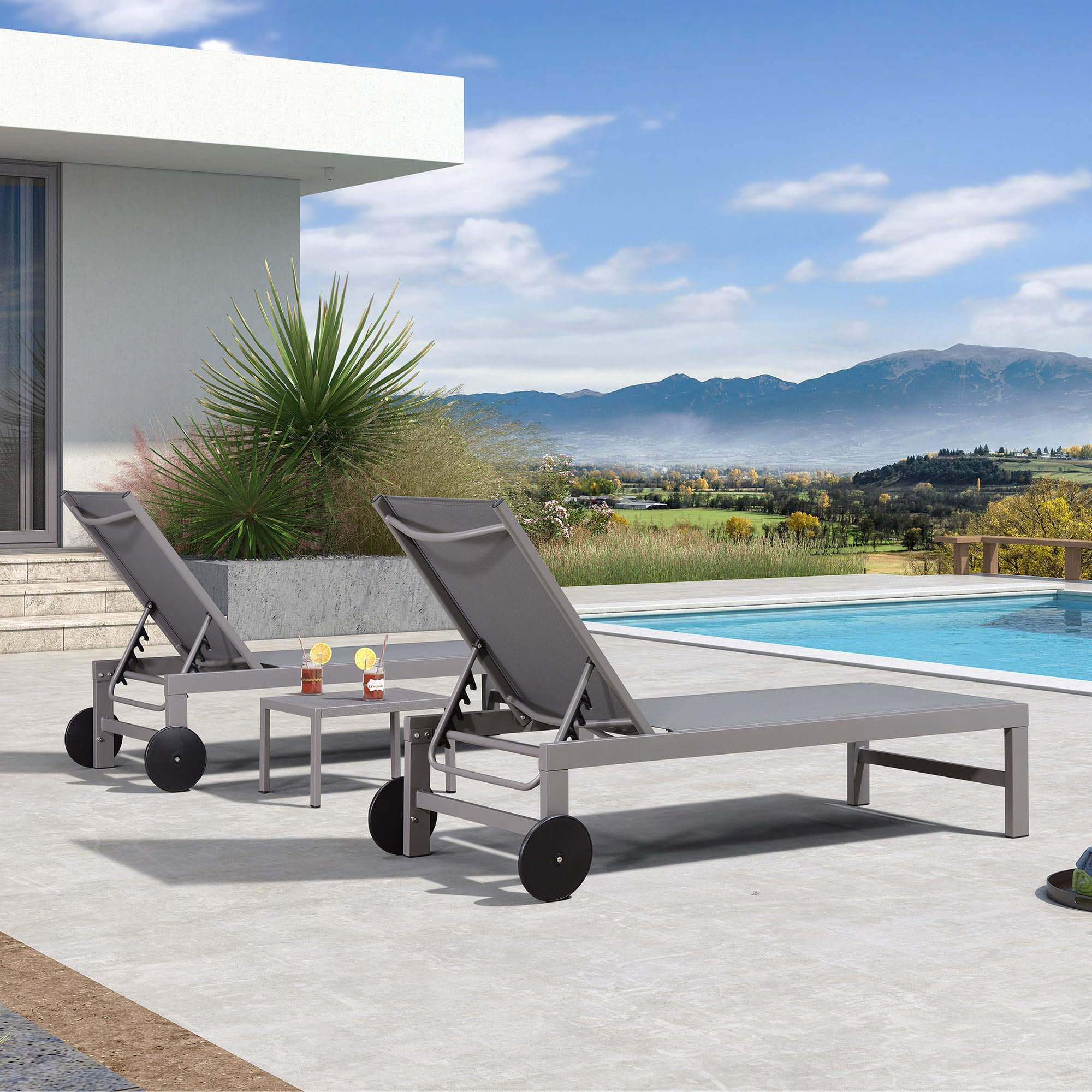 Latitude Run® Outdoor Lounge Chair Set Of 2 Patio Chaise Lounger With ...