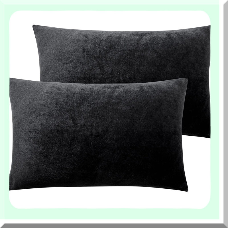 Luxury Velvet Zippered Pillowcase Set - Super Soft Cozy Pillow Cases - 2 Pack Queen Size with Zipper Closure - Black - 20x30 Inches