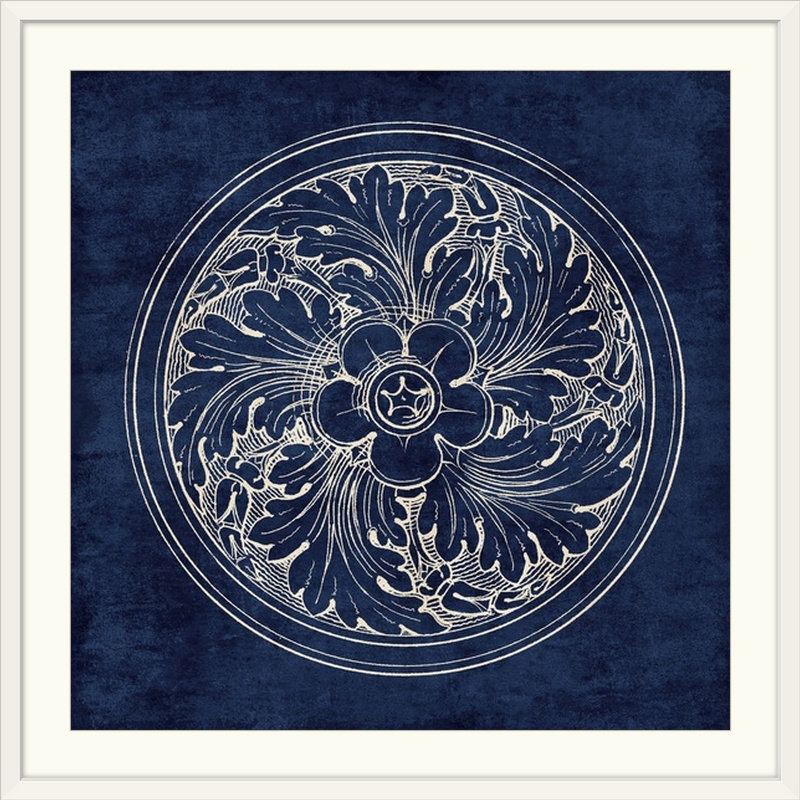 «Rosette II», reproduction d'impression graphique en indigo, H 32 po x l 32 po x P 1 po, Cadre blanc