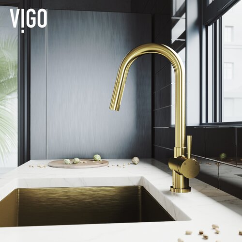 VIGO Gramercy Pull Down Single Handle Kitchen Faucet & Reviews | Wayfair