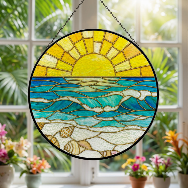 Panneau de vitrail en verre coloré 7,8 po H, H 7,8 po x l 7,8 po