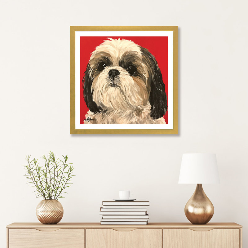 «Shih Tzu On Red» - reproduction de photo, H 16 po x l 16 po x p 1 po, Papier doré