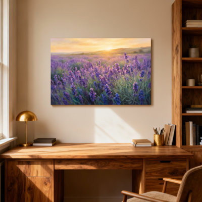 Plants & Flowers Lavender Field Sunset Landscape Art Print