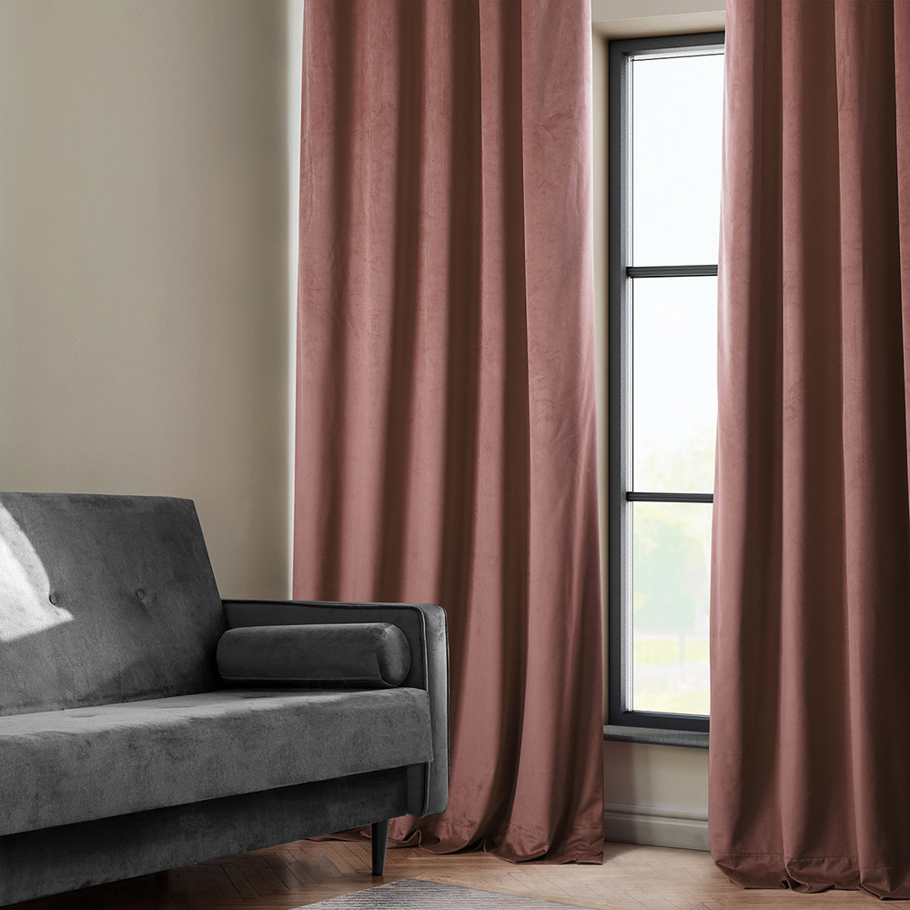 Matra Plush Velvet Room Darkening Curtain Panel, 50" W x 120" L, Wild Rose