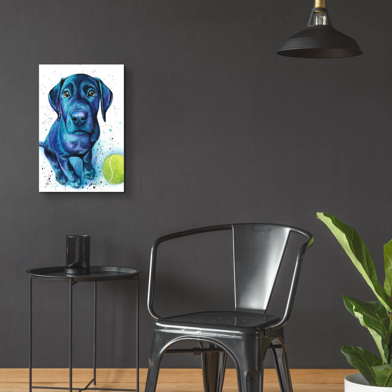 Art mural en verre Latitude Run «Ball Is Life Black Lab Puppy» par Lindsay Kivi, H 24 po x l 16 po x P 0,2 cm