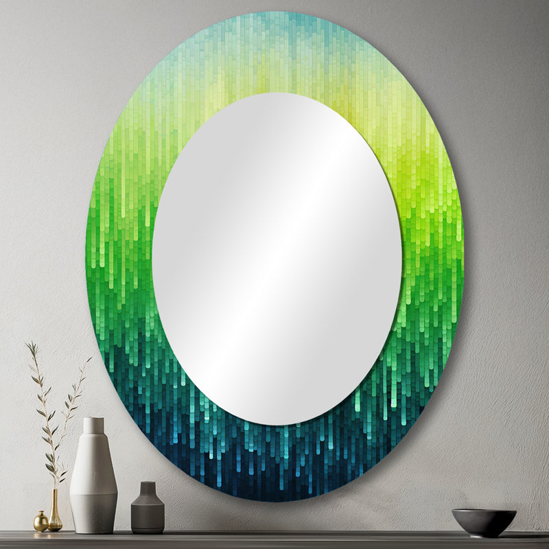 Vert code de couleur - Miroir décoratif ovale sur métal, H 43 po x l 33 po