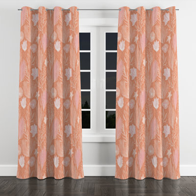 Abstract Velvet Curtains - Coastal Coral Beach Seashell Grommet Curtain - 1 Panel