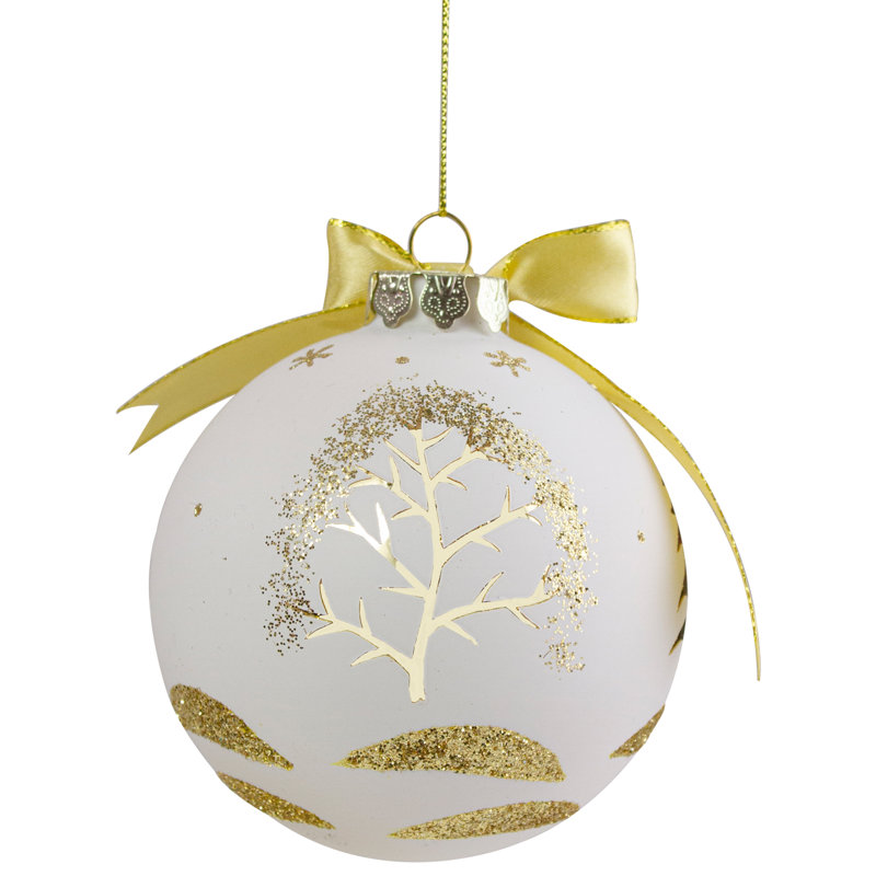 Ornement boule de Noël or et blanc 4 po
