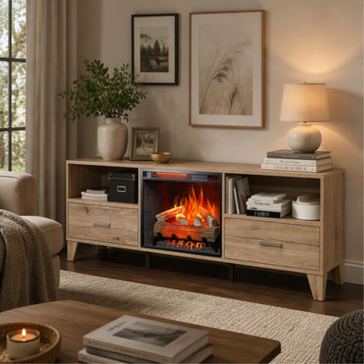 Foyer électrique infrarouge encastré de 58 cm (23 pouces) avec bûches et flamme réaliste, télécommande avec minuterie et protection contre la surchauffe.