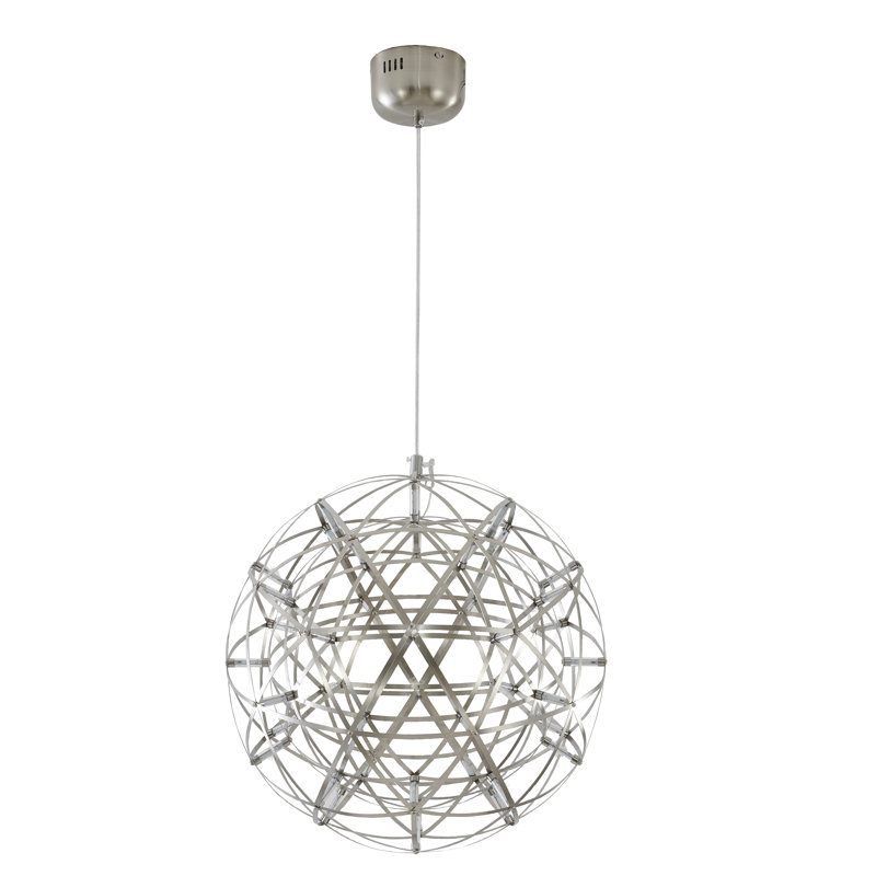Lustre globe en acier inoxydable Mneke, H 17,5 po x l 17,5 po x P 17,5 po