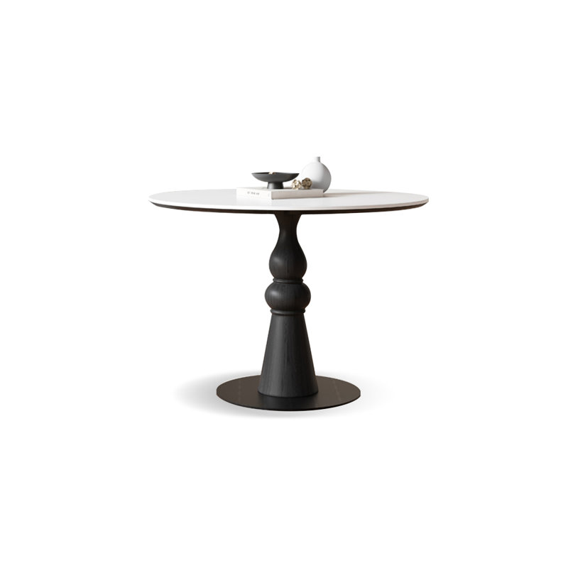 Table de salle à manger noire en pierre frittée, H 29,53 po x L 31,5 po x l 31,5 po, Blanc, Noir