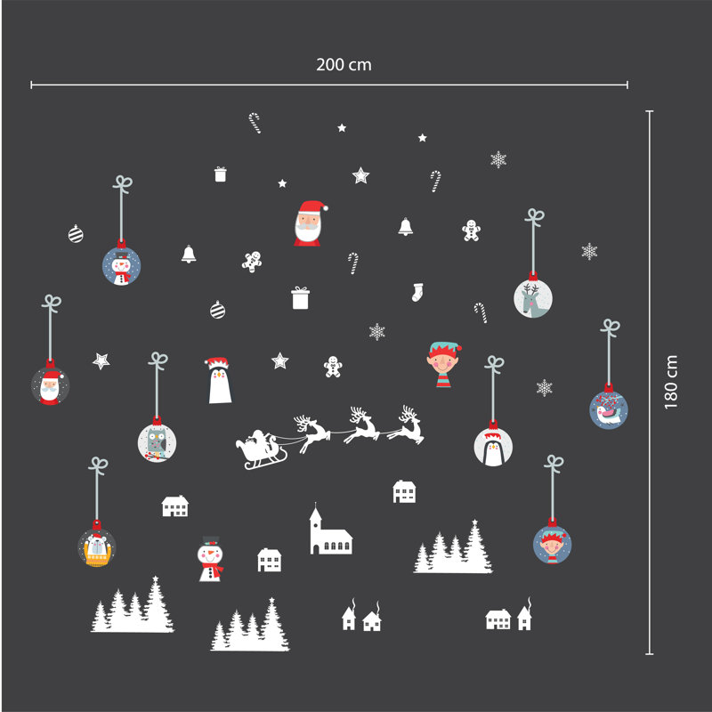 Décalcomanie murale boules de Noël spéciales et scène de village