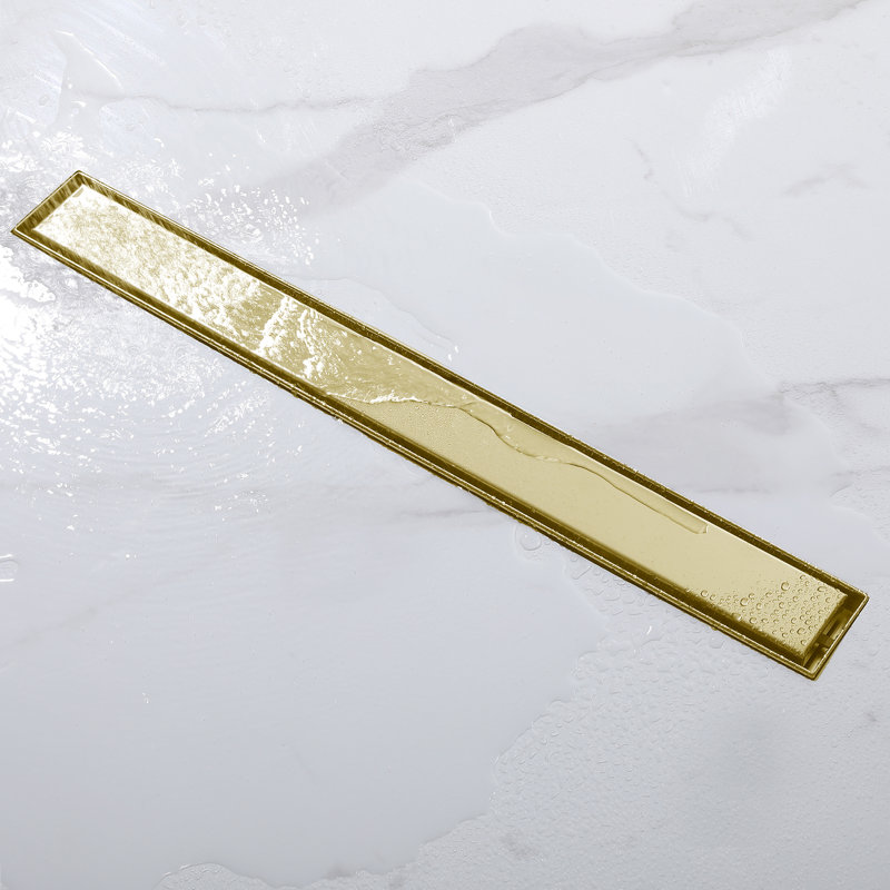 Drain de douche rectangulaire moderne avec insert 2 en 1 et couvercle plat convenant à Bahtroom, Or brossé, 23.6"
