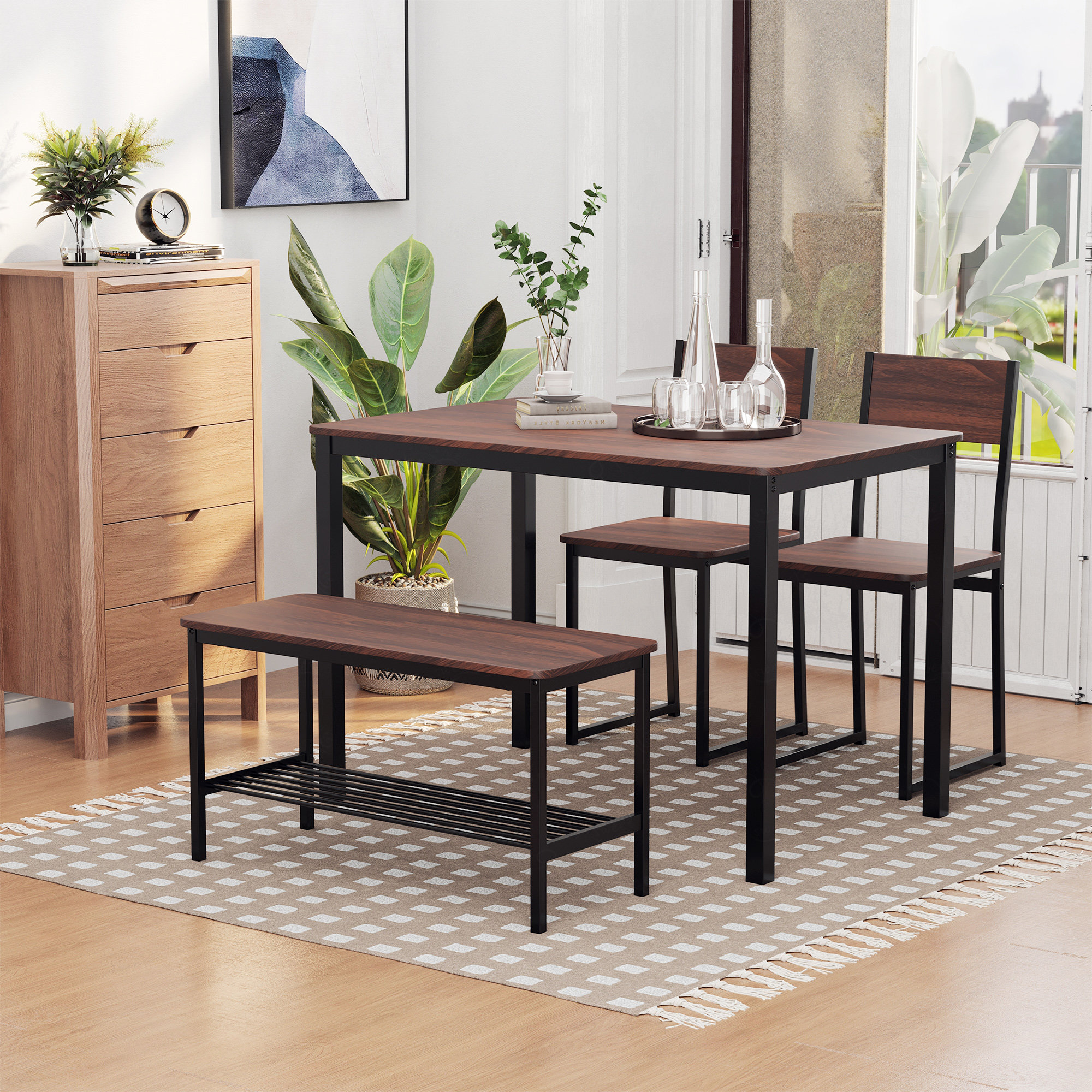 Latitude Run® Industrial 4 Piece Dining Room Table Set with Bench ...