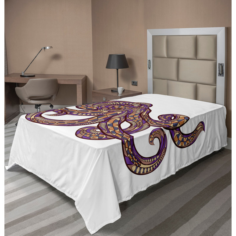 Motif de drap plat Ambesonne Octopus - Moutarde mauve, Drap plat pour lit simple