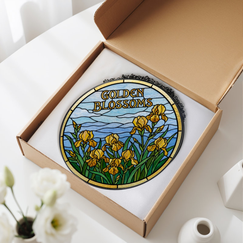 Panneau de vitrail 12 "H Golden Blossoms, H 12 po x l 12 po