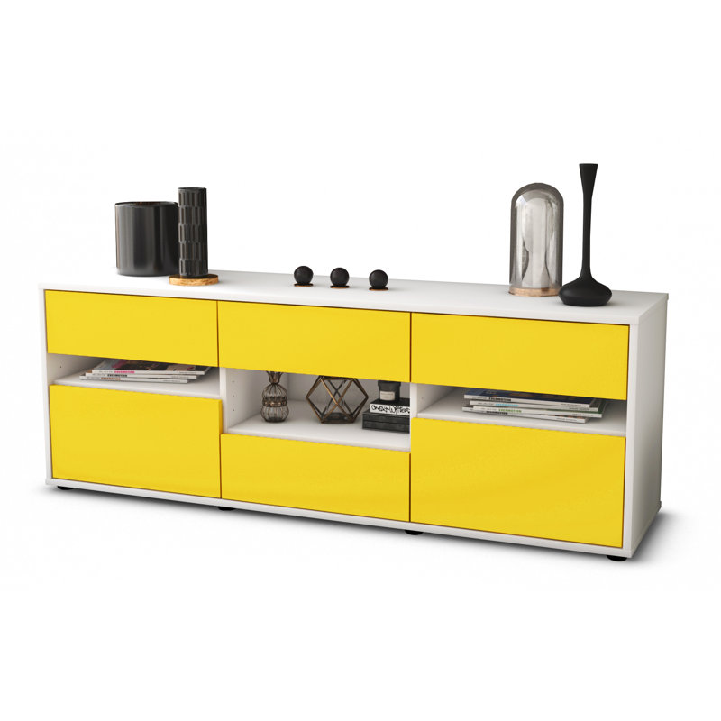 Yarber Unfinished TV Stand for TVs up to 60, Yellow / Matte White
