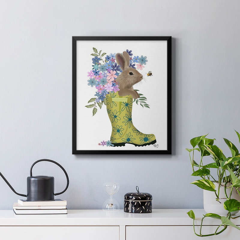 Toile encadrée de qualité supérieure Welly Bunny and Bee - prête à être accrochée, Noir, H 24 po x l 20 po