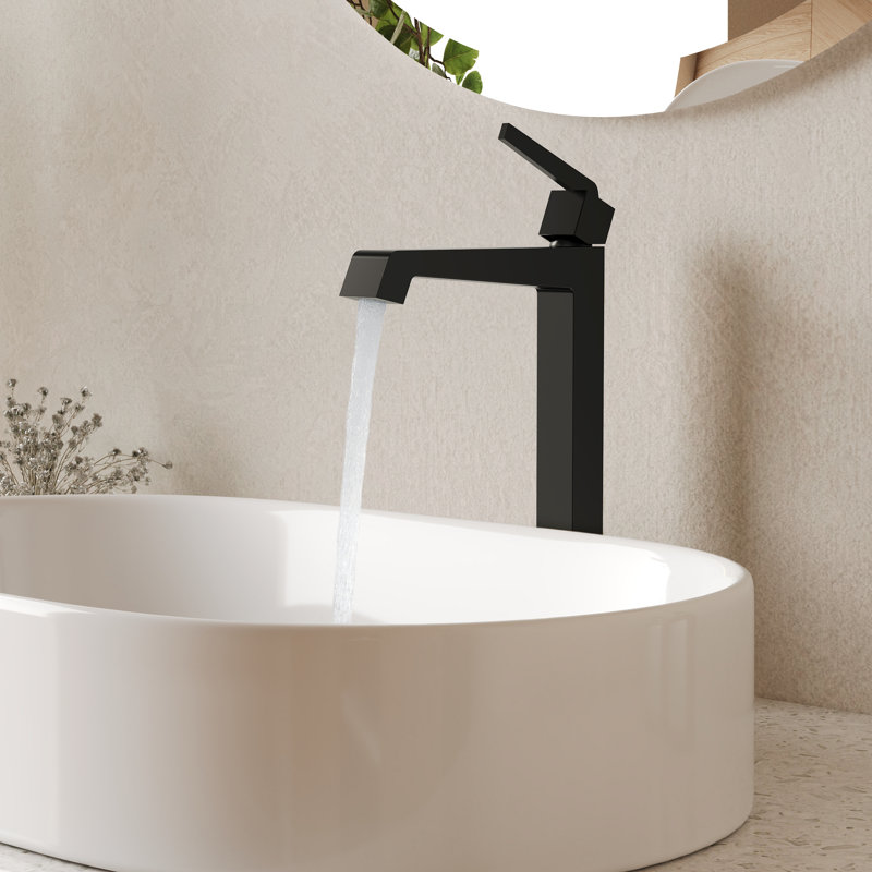 Single Hole Vessel Bathroom Faucet with Drain Assembly, Single Handle Vessel Bathroom Sink Faucet, Matte Black