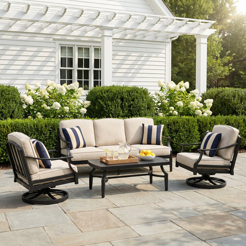 Tamarin 5 Person Aluminum Patio Sofa Seating Group With Sunbrella® Cushions