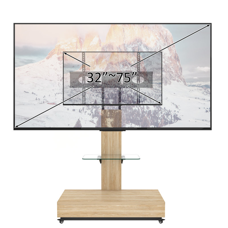 Chariot de télévision mobile avec tiroir coulissant, support de télévision réglable en hauteur et en angle avec support et roues verrouillables, chariot de télévision sur roulettes pour téléviseurs de 32 à 75 pouces pour le bureau du salon