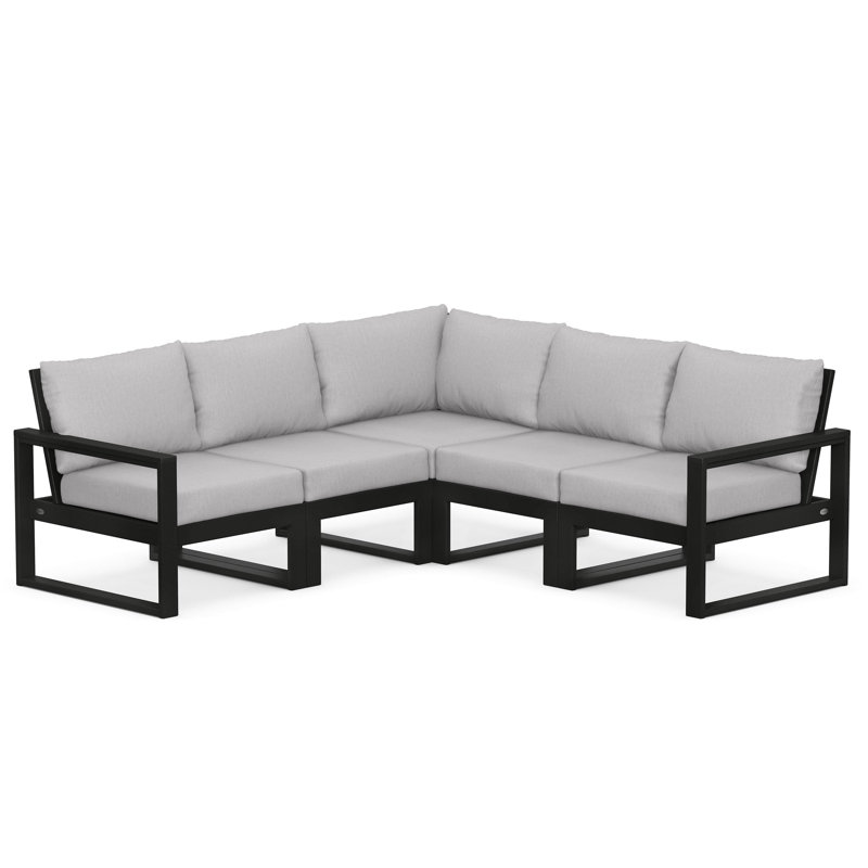 Ensemble de conversation pour 5 personnes avec coussins, Gris, Noir