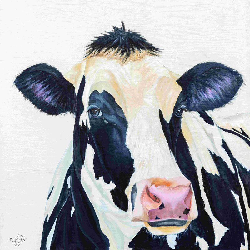 «Holstein Cow» par Diane Fifer - Peinture, H 12 po x l 12 po, Non, Toile tendue