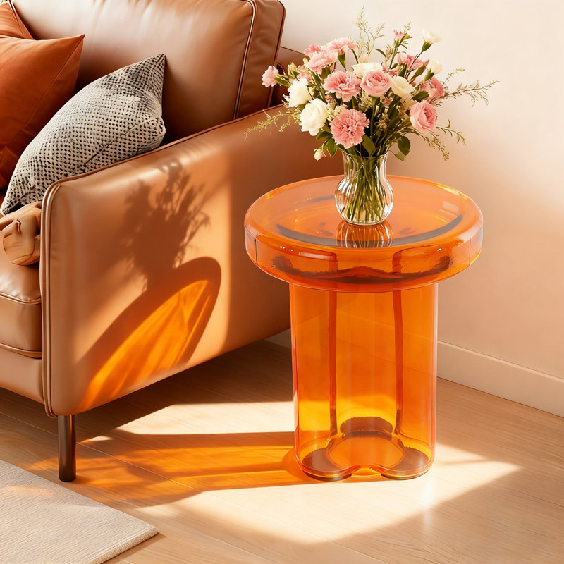 Round Glass Side Table, Orange