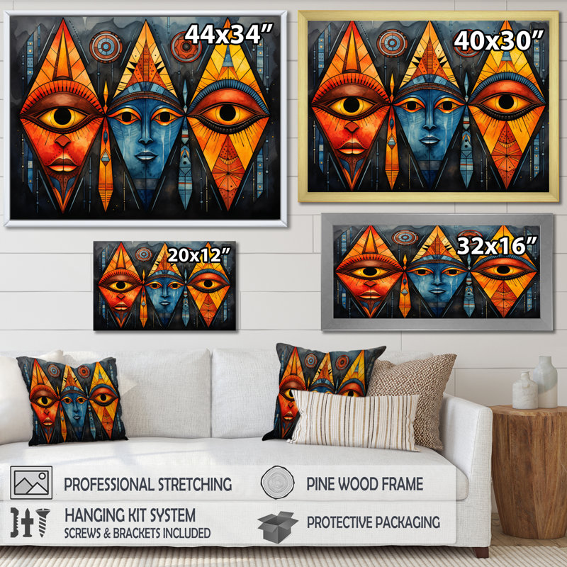 Motif tribal africain II sur toile, Cadre photo blanc, H 12 po x l 20 po x P 1 po