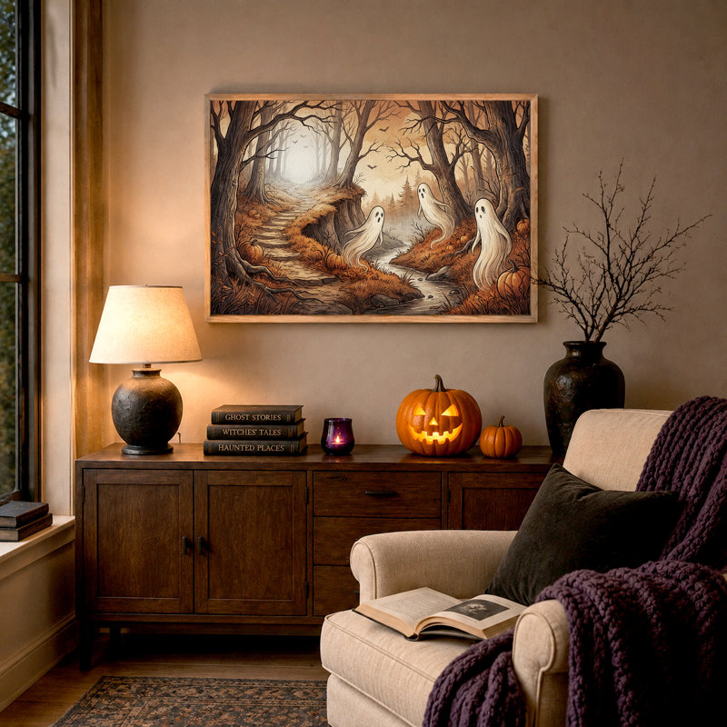 Art mural blanc sur toile Halloween, H 24 po x l 36 po