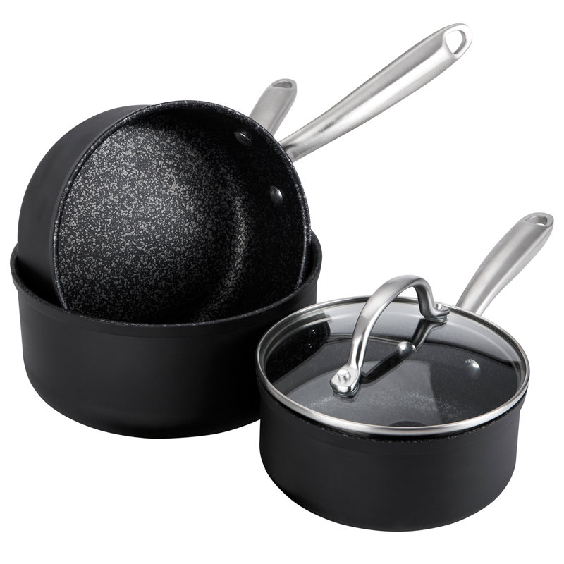 Prestige Scratch Guard 3 Piece Saucepan Set - induction Hob Saucepan Sets Non Stick with Glass Lids 16/18/20cm, Scratch Resistant Cookware