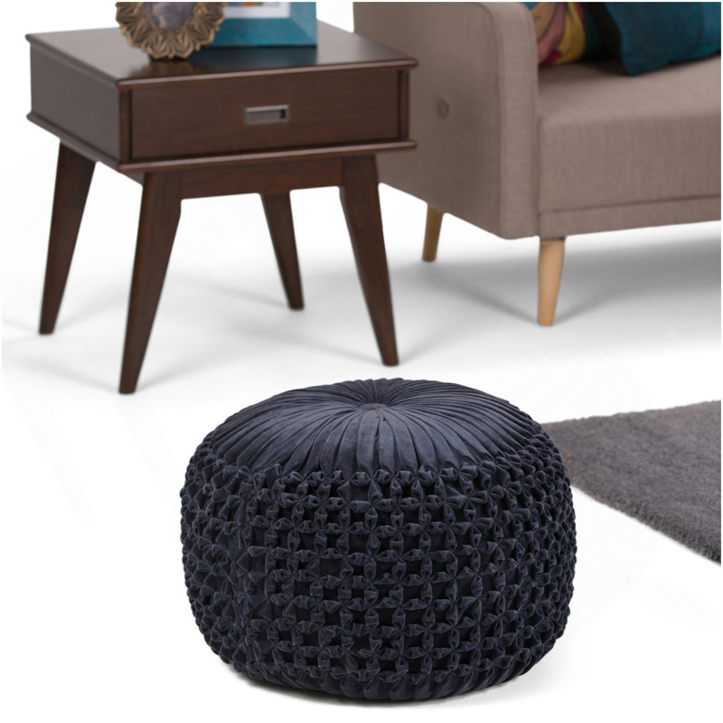 Renee - Round Pouf - Navy, Blue Fabric
