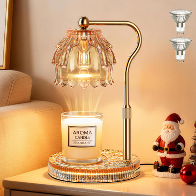 Lampe de bougie avec gradateur de minuterie, chauffe-cire moderne pour pot de cire parfumée avec 2 ampoules, lampe en verre à hauteur réglable pour femme, cadeaux de réchauffement de la maison, ambre doré