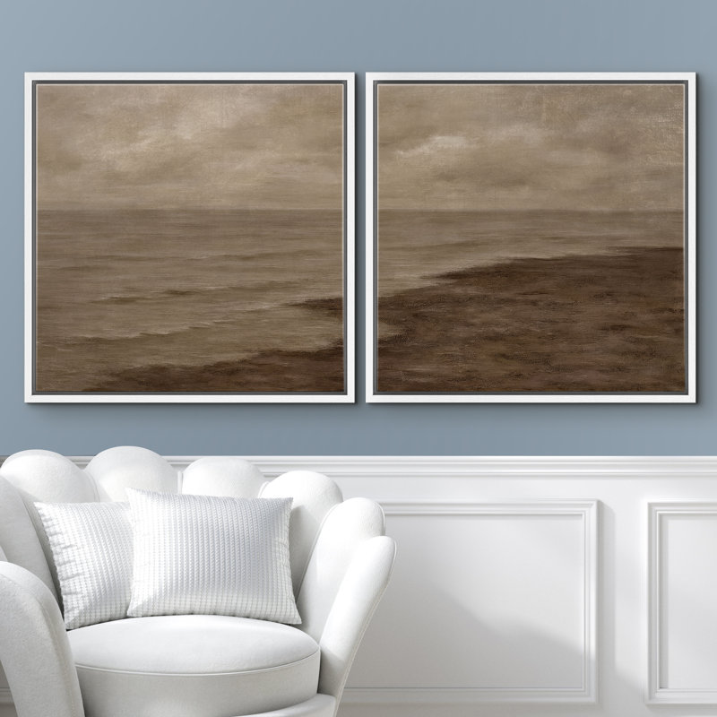 «Calm Coastal Shoreline Cloudy Moody Seascape», reproduction d'art sur toile encadrée dans la chambre principale
