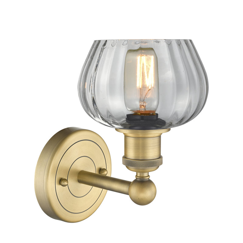 Canute Armed Sconce, Clear, Brushed Brass