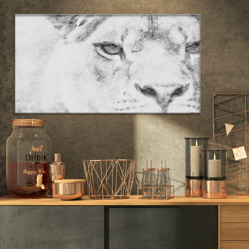 «Black and White Lion», reproduction d'art sur toile tendue, H 16 po x l 32 po x P 1 po