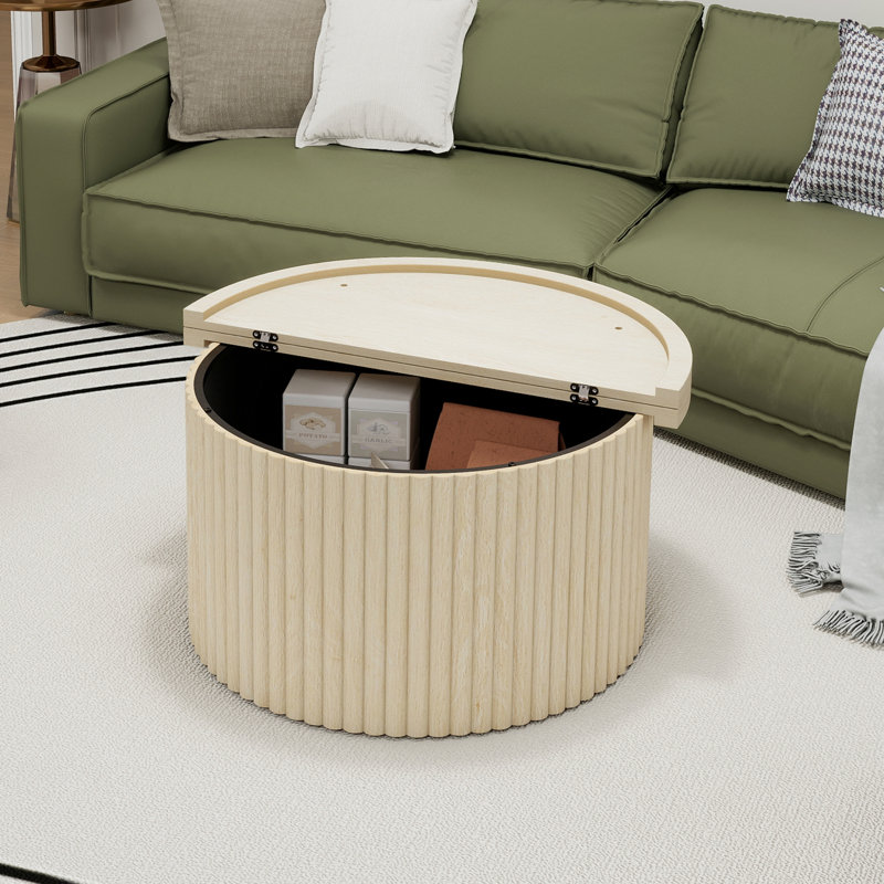 Table basse ronde avec espace de rangement, Naturel