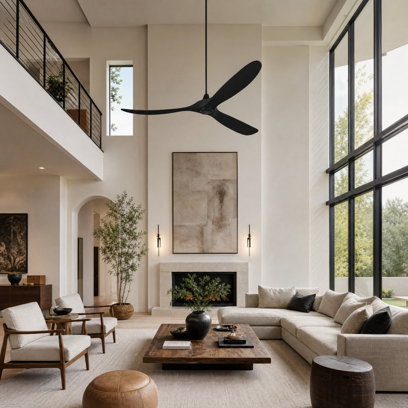 Ceiling Fans Without Lights, Ceiling Fan No Light, High Cfm Quiet 3 Blade Solid Wood Ceiling Fan, Large Modern Ceiling Fan With Remote, Propeller Outdoor Ceiling Fans For Patios