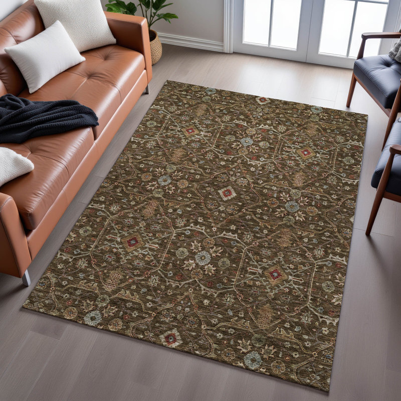 Premium Machine Washable Ducote AMF1130 Global Rug, Rectangle 10 pi x 14 pi