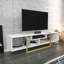 Meuble télé moderne, blanc et or, 59,1 po x 13,9 po x 15,7 po | 100% panneau de particules enduit de mélamine, épaisseur: 0,7 pouce | Design élégant pour le salon, solution de rangement élégante et fonctionnelle-111237345