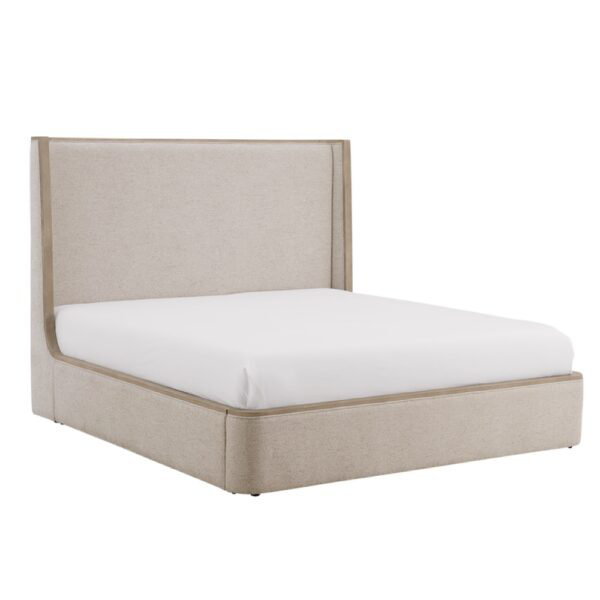 Warner Polyester Upholstered with Solid Poplar Beige Queen Bed, Queen