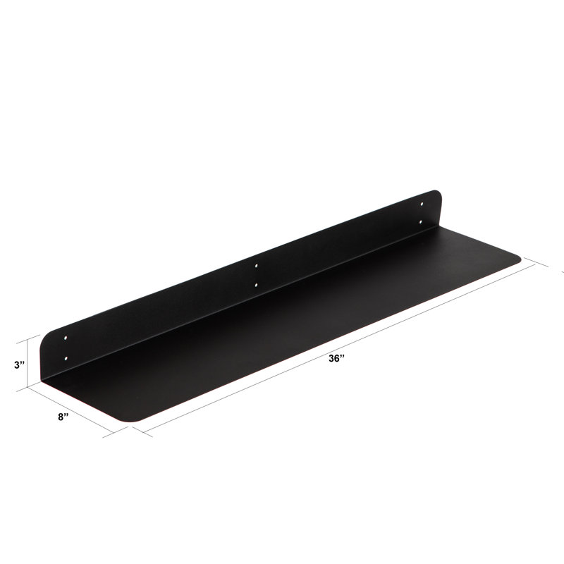 Tablette flottante en métal, H 3 po x l 24 po x P 8 po, Noir
